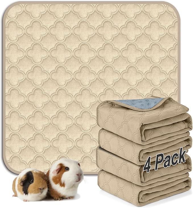 FunFurry Washable Guinea Pig Cage Liner - 4 Pack Reusable Washable Pee Pads，Waterproof Guinea Pig Bedding for Small Animal - Rabbit Bunny Hamster Puppy (Cream, 12" X 12" - 4 Pack) by FUNUPFURRYLIFE