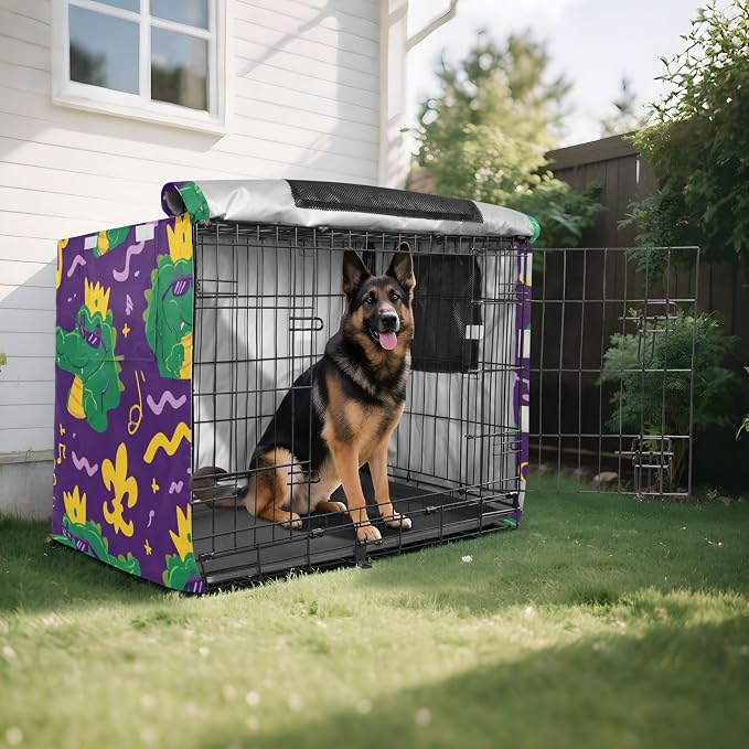 Dog Crate Cover Kennel Cover for Dog Cages Breathable for Wire Cage Indoor Outdoor Purple Mardi Gras Crocodile - Image 8