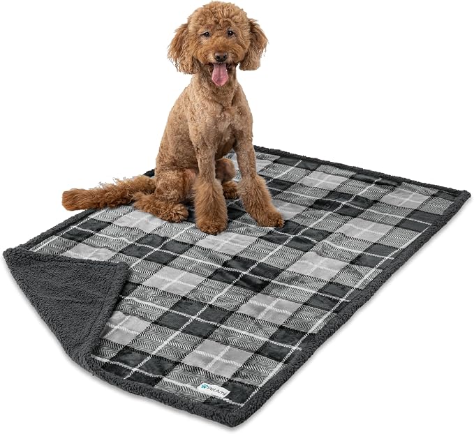 PetAmi Waterproof Dog Blanket for Couch, Extra Large 80x60, Pee Proof Sherpa Fleece Reversible Pet Throw, Furniture Protector for Bed Sofa Crate Kennel, Soft Washable Cover for Dogs Cats, Plaid Grey - Image 8