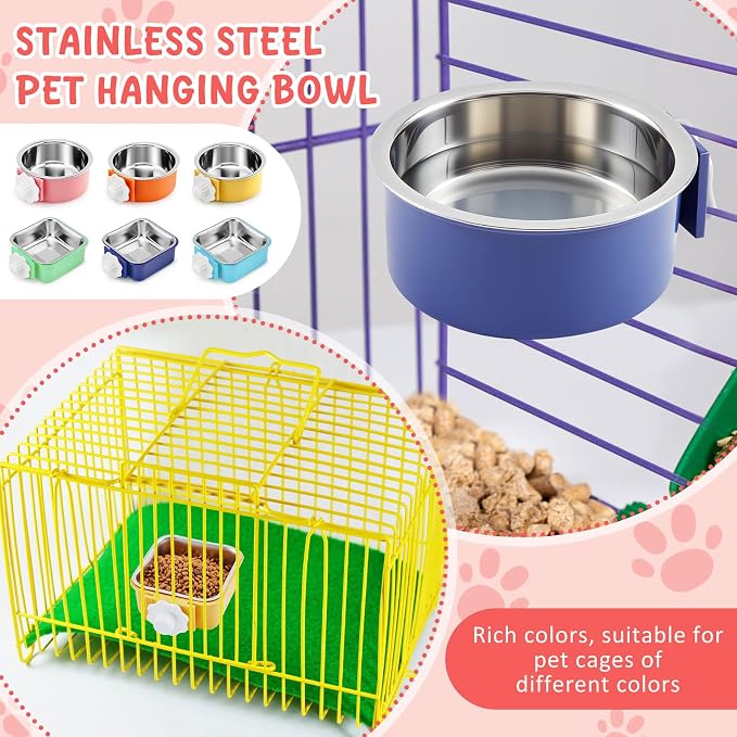 LemonRoad 12 Pcs Dog Crate Water Bowl Bulk No Spill Hanging for Kennel Removable Stainless Steel Puppy Food Water Feeding Bowls Cage Coop Cup for Dogs Cats Rabbits Birds Ferret(Mixed Style) - Image 6