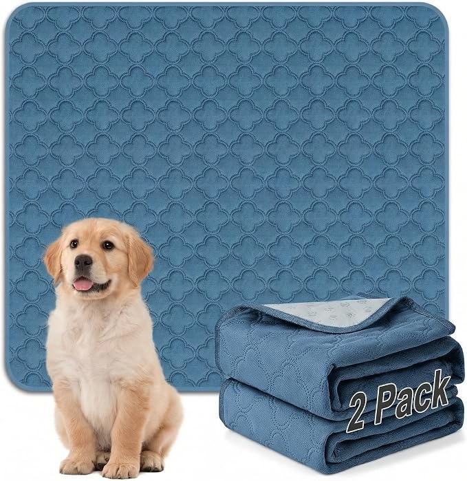 FunFurry Washable Pee Pads for Dogs - 2 Pack Reusable Pee Pads，Waterproof Puppy Pads，Pet Training Pads，Super Absorbent with Dog Paw Shape Non-Slip Backing (Blue, 41" X 41" - 2 Pack) by FUNUPFURRYLIFE