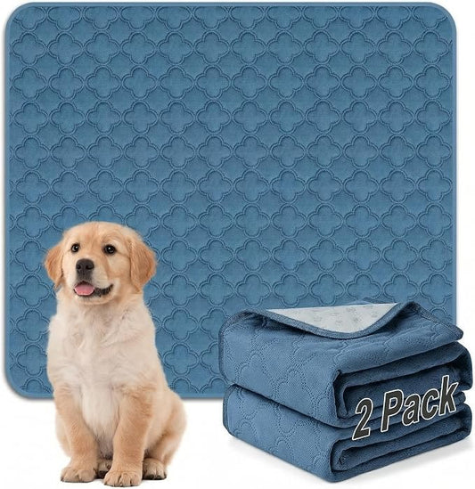 FunFurry Washable Pee Pads for Dogs - 2 Pack Reusable Pee Pads，Waterproof Puppy Pads，Pet Training Pads，Super Absorbent with Dog Paw Shape Non-Slip Backing (Blue, 41" X 41" - 2 Pack) by FUNUPFURRYLIFE