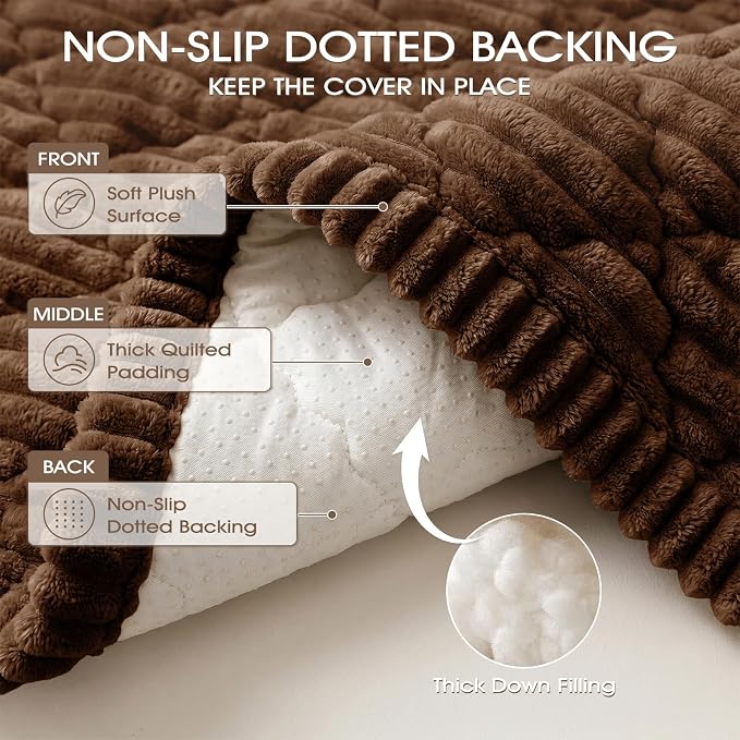 Non-Slip Washable Couch Cover for Dogs, Thick Plush Grid Flannel | 27.6"x82.7", Brown, 0.8" Thick, Rubber Dot Backing, Pet-Friendly Protector for Sofa, Floor, Window Bench, Car Seat or Camping - Image 5