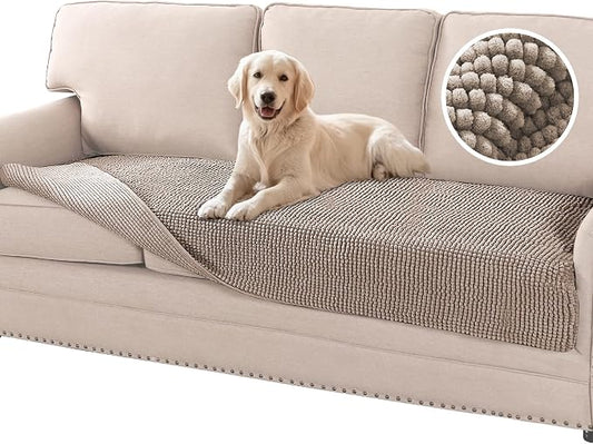 Flamingo P Chenille Dog Bed Cover Thick Couch Cover for Dogs Washable Pet Sofa Cover Protector Non-Slip Couch Covers for 3 Cushion Couch Furniture Protector Pet Friendly, 35" x74" Taupe by FlamingoP