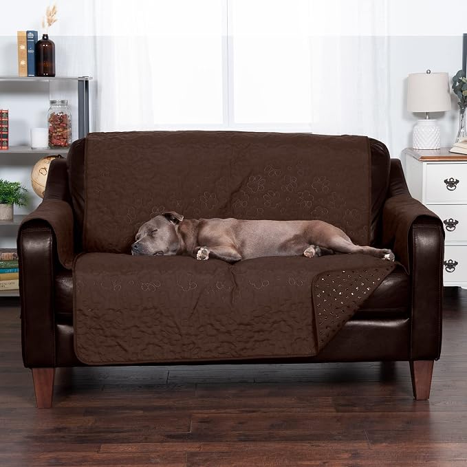 Furhaven Waterproof & Non-Slip Loveseat Cover Protector for Dogs, Cats, & Children - Quilted Paw Print Living Room Furniture Cover - Espresso, Loveseat - Image 4