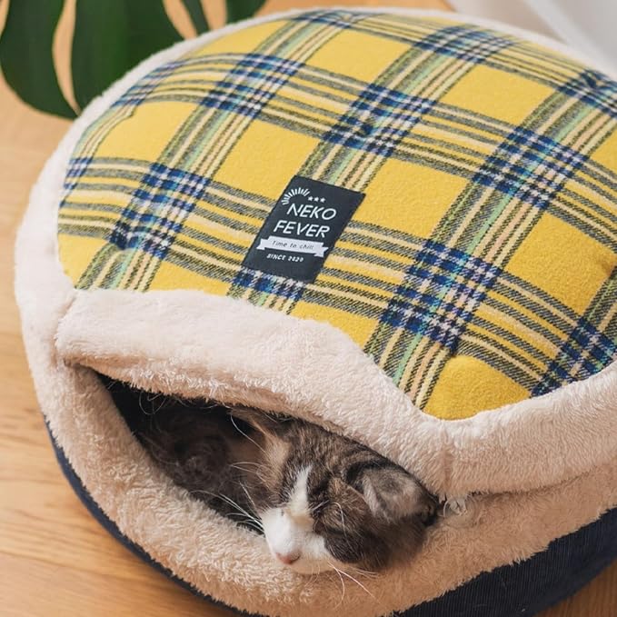 Cat Bed Cave - Enclosed Hideaway with Detachable Lid for Kitten (Brown) | Covered round house, Removable top, Separate liner, Cozy privacy nook, Apartment-friendly shelter, Easy cleaning setup - Image 7