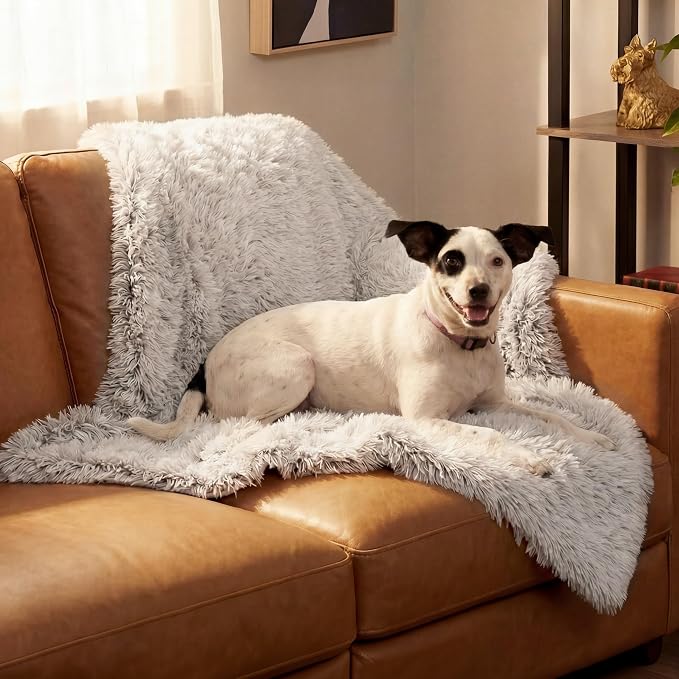 Furhaven Waterproof Throw Blanket for Dogs & Indoor Cats, Washable - Shaggy Plush Calming Long Faux Fur & Velvet Dog Blanket - Mist Gray, Medium - Image 8