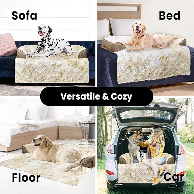 Calming Dog Couch Bed for Large Dogs, 41 x 37 inch Waterproof Removable Dogs Mat Couch Cover for Furniture Protector, Non-Slip Fluffy Pelsbarn Dog Bed for Couch, Sofa, Outdoor - Tie-Dye Khaki - Image 6