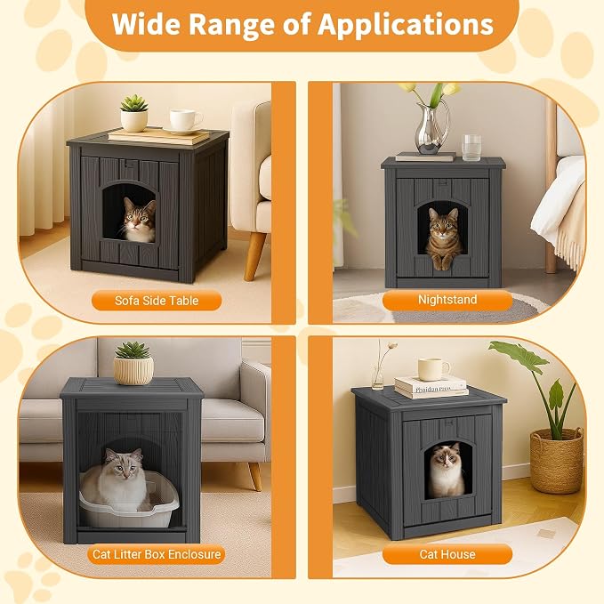 Cat Litter Box Enclosure, Plastic Hidden Litter Box Side Table with Openable Front Door, Cat Box Enclosure Cabinet for Indoor & Outdoor Use, Weatherproof, Easy to Clean & Assemble, Black - Image 5
