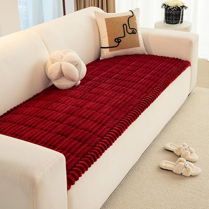Christmas Faux Fur Plush Dog Couch Cover, 3D Stripe Fuzzy Sofa Covers, Non-Slip Fluffy Dog Bed Cover Pet Blanket, Washable Furniture Protector for Puppy Cat (Red,28"x94") - Image 5