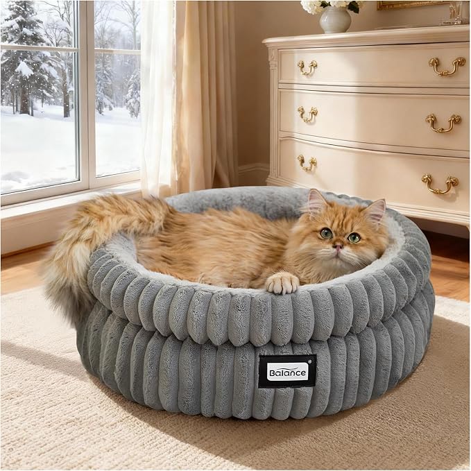 BALANCE Cat Bed Kitten Bed, Washable Round Cat Beds for Indoor Cats, Super Soft Plush Faux Fur Pet Bed for Puppy and Kitten with Anti-Slip Bottom - Image 8