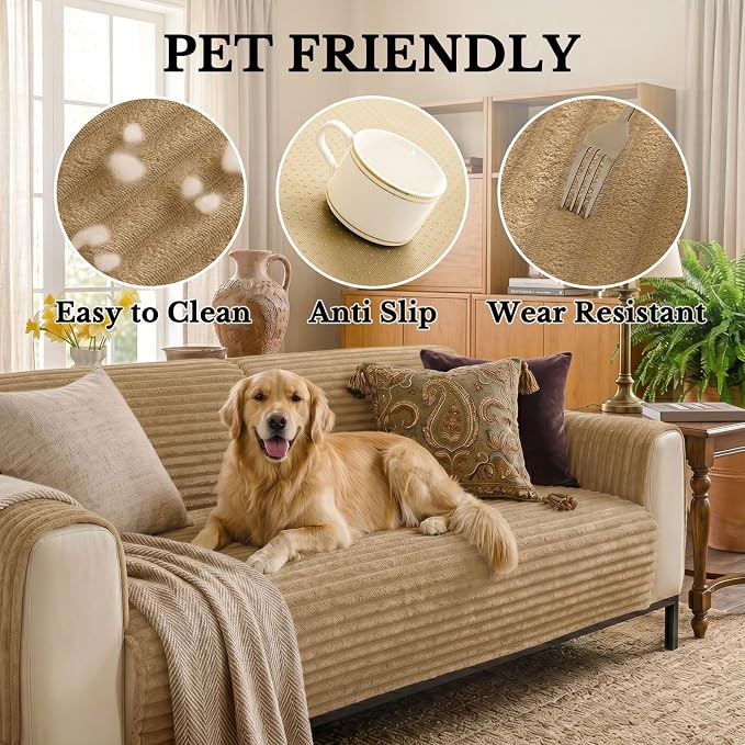 Smiry Waterproof Couch Cover for Dogs, Washable Non Slip Plush Protector | Waterproof Protection, Plush Flannel, Non Slip Backing, Pet Hair & Scratch Protection, Soft Cover (36" x 63") - Image 5