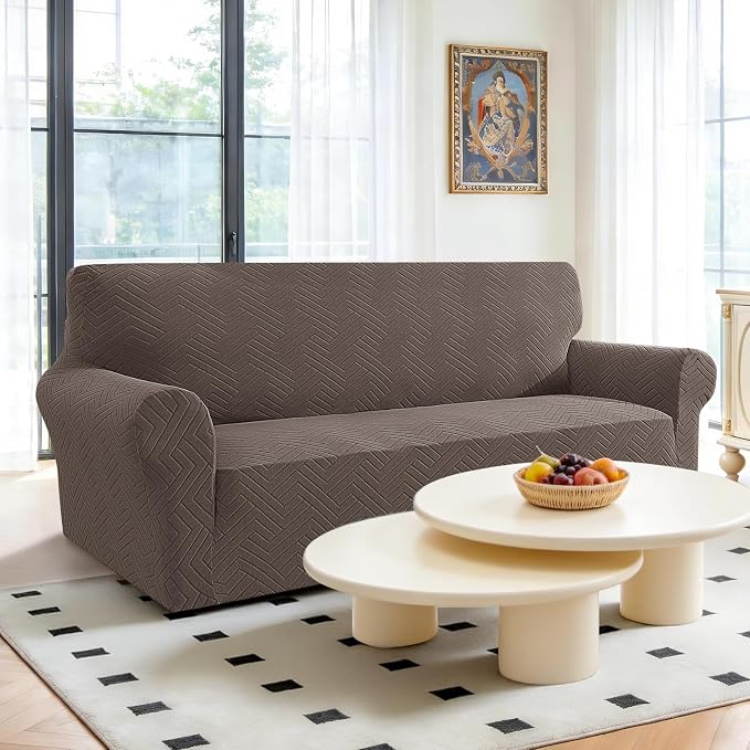 Stretch Sofa Cover Non-Slip Washable Furniture Protector | Stretch, 71"-91".Soft, Non Skid Foam, Elastic Bottom, Machine Washable, for Kids & Pets, Couch & Sofa, Light Coffee - Image 2