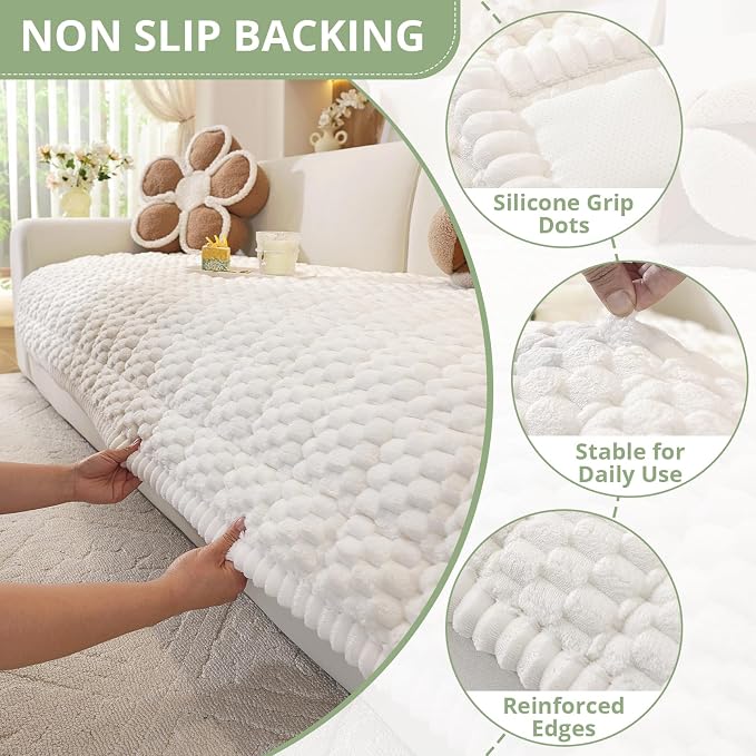 OstepDecor Couch Cover for Dogs, Washable Non Slip Sofa Cover for Pets, Soft Couch Covers for Sofa, Loveseat and Sectional, Furniture Protector Against Pet Hair & Scratches (35.4" x 82.7", White) - Image 5