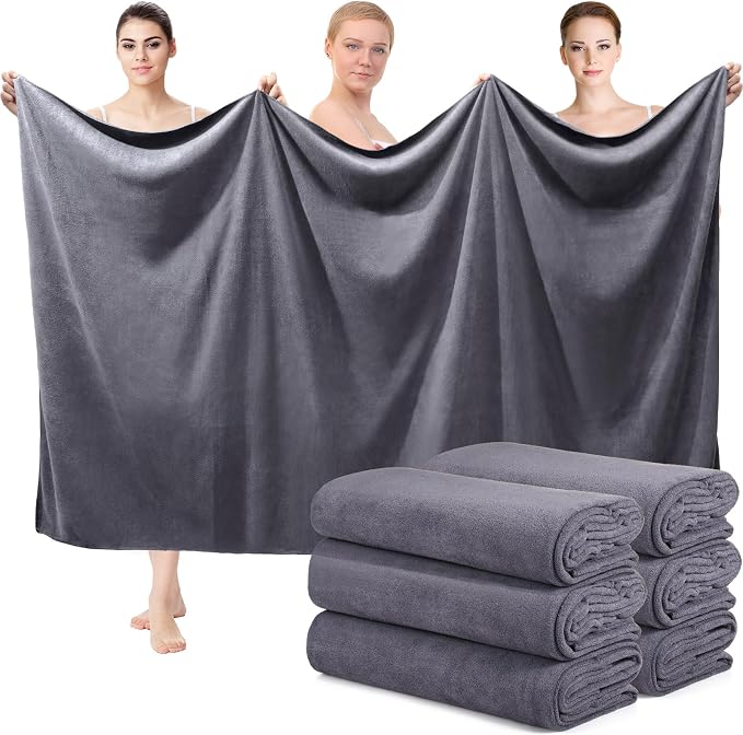 Mixweer 6 Pcs Oversized Bath Towels, 40 x 80 Inch Giant Microfiber Jumbo Bath Sheets Soft Bathroom Microfiber Quick Dry Absorbent Shower Towels for Spa Camping Beach(Dark Gray) by Mixweer