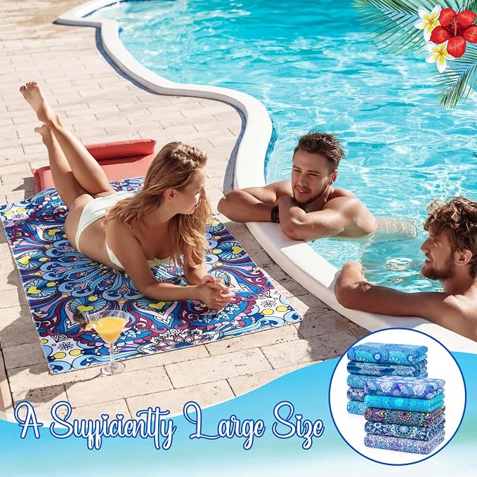 EBOOT 10 Pack Oversized Beach Towel Set Extra Large Pool Towels Microfiber Quick Dry Swim Blanket for Adult Women Men Face Hand Body Bath Travel Pool(Ocean Blue,28 x 59 Inch,Boho Ocean Style) - Image 6