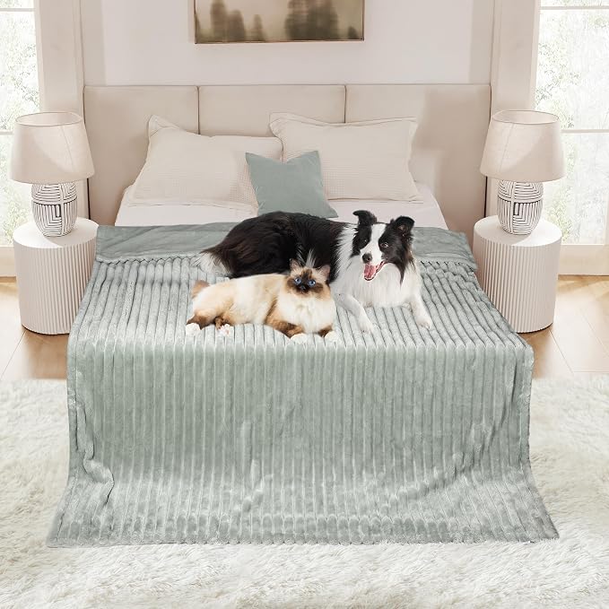 Waterproof Pet Blanket for Large Dogs & Cats - Reversible Calming Plush, Washable Furniture Cover for Couch, Bed, Car Seat, Blocks Leaks, Stains & Pet Fur (Green, 60"x80") - Image 6