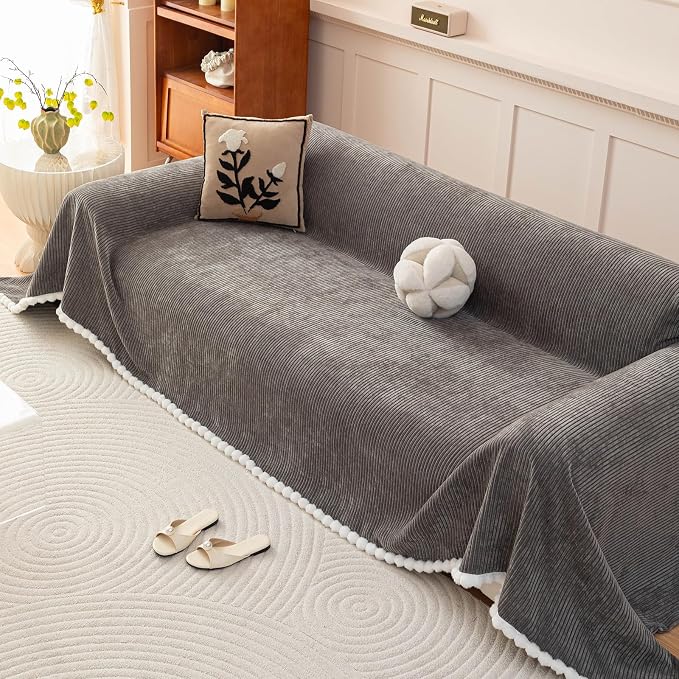 Boho Striped Couch Cover Sofa Covers Washable, Chenille Jacquard Geometric Couch Covers for 3 Cushion Couch Sofa Pet Friendly,Non Slip Thick Sofa Slipcovers for Sectional Sofa, Dark Gray-71X150IN - Image 7