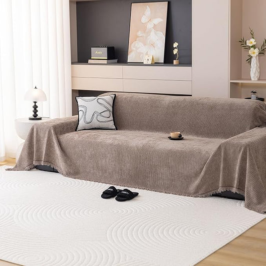 DREAMINGO Modern Minimalist Sofa Covers Washable Pet Furniture Protector Couch Cover for Dogs Cozy Chenille Couch Cover Blanket Stripe Textured Sectional Couch Slipcovers (X-Large, Coffee) by DREAMINGO