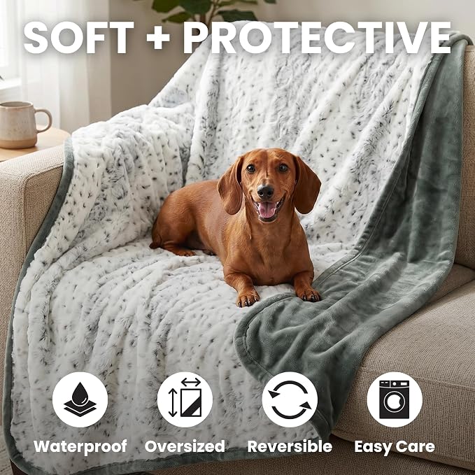 Waterproof Dog Blanket for Cats & Dogs, Washable Couch Cover, Reversible Furniture Protector Blanket, Large Soft Sherpa Fleece, Couch Protector, Pet Throw Blankets, 60" x 70" - Image 2
