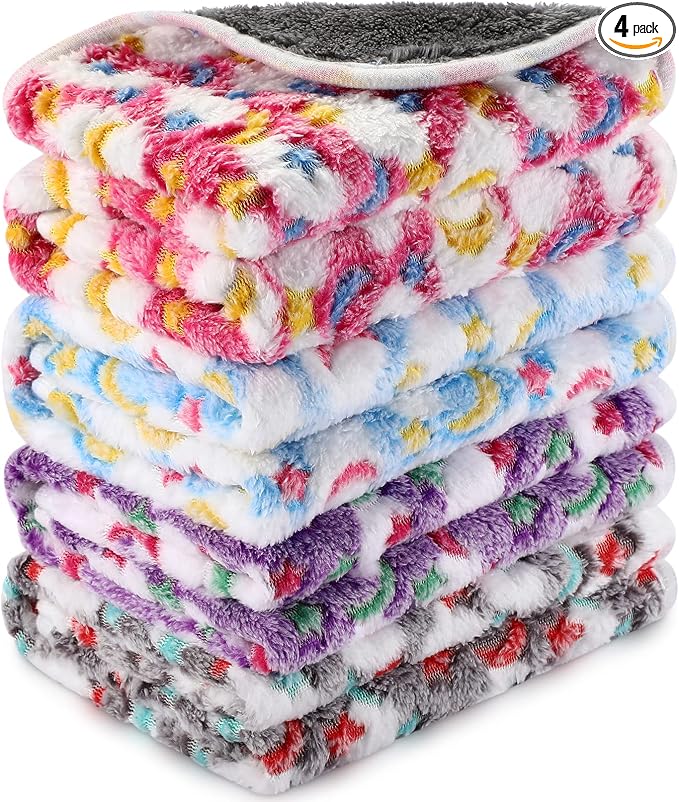 Reginary 4 Pcs Waterproof Guinea Pig Blankets Washable Small Animal Fleece Bedding Absorbent Guinea Pig Cage Liners Reusable Training Pee Pad Pet Sleep Mat for Hamster(Moon Star Pattern,24 x 16 Inch) by Reginary