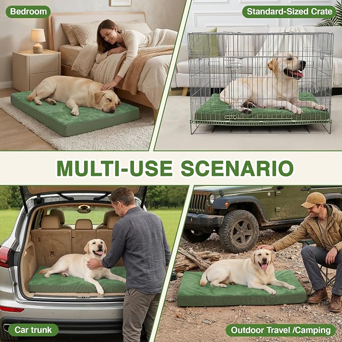 Waterproof Extra Large Dog Bed Washable Outdoor Orthopedic XL Crate Pad 42" | Reversible Wipeable Faux Leather & Soft Flannel, Durable Foam Pet Bed, Removable Cover,Anti-Slip Kennel Pad 41"x27" Green - Image 4