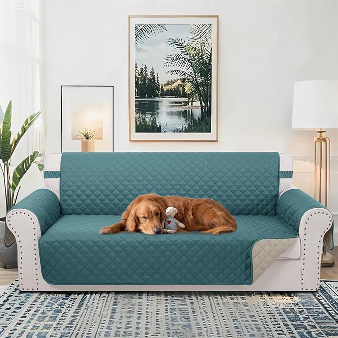 Reversible Oversized Sofa Covers, XL Sofa, Blue/Beige | Couch Cover Furniture Protector for Dogs Elastic Straps Water Repellent Furniture for 4 Cushion Couch - Image 3
