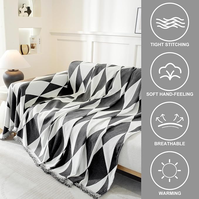 Couch Cover for Sofa, Boho Sofa Cover Washable Couch Cover for Dogs, Pet Sofa Cover for 2-Cushion Couches with Tassel Furniture Protector Cover,71" x 118",Black & White-Diamond - Image 3