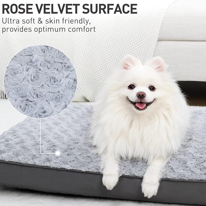 KSIIA Washable Dog Crate Bed Waterproof for Medium Dogs,29x18 in,Light Gray | 3in egg crate foam,orthopedic support,Soft rose velvet,3ply waterproof fabric,removable cover,anti-slip base,washable - Image 2