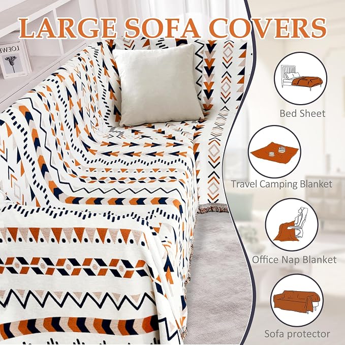 1OO% Waterproof Sectional Couch Covers for Dogs L Shaped Corner Sofa Cover Washable Chenille Sofa Slipcovers Blanket Modern Jacquard Pet Furniture Protector (91"x276", Boho Blue Orange) - Image 9