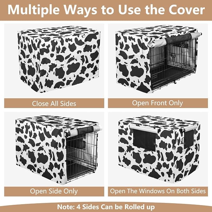 Dog Crate Cover Kennel Cover for Dog Cages Breathable for Wire Cage Indoor Outdoor Black White Cow Print - Image 5