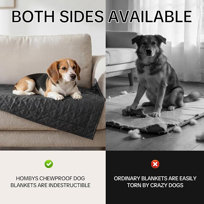 HOMBYS Edge-Reinforced Indestructible Dog Blanket 40"x28", Chew Proof Tear-Resistant & Waterproof Pet Blanket for Aggressive Chewers, Heavy-Duty Furniture Protector for Couch, Bed & Crate, Black - Image 2