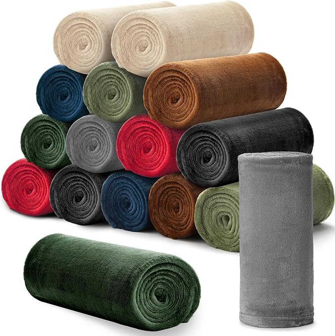 16 Pcs Flannel Fleece Throw Blanket Bulk 50 x 60 in Soft Fleece Throw Blankets Coral Bed Sofa Bulk Color Winter Warm Pet Blanket for Home Office Wedding Season Gift Homeless Donation (Dark Colors) by Bornerwhite