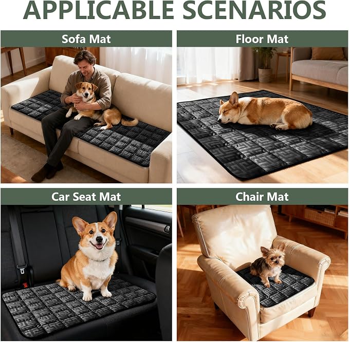 Paw Cart Couch Cover Caravan Quilted Sofa Topper Greek Key Pattern Washable Non Slip Soft Pet Protector for Any Type of Couch (Black,W 83“ x D 28” 1 Piece) - Image 3