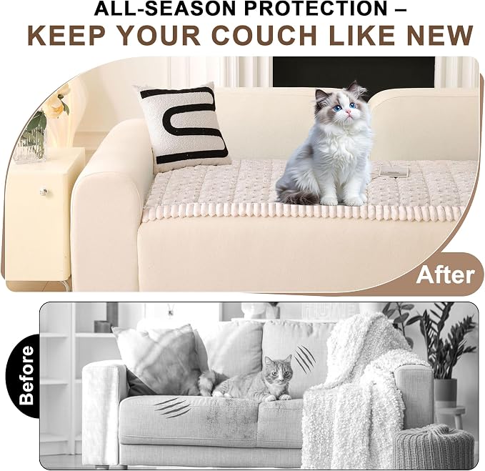 OTOB Dog Couch Cover Protector Washable, Non Slip Pet Sofa Furniture Covers | Cream, 27.6" x 82.7", Fuzzy Soft Plush, Pet Friendly, All Seasons, Breathable, Modern, Thick Wear-Resistant - Image 4