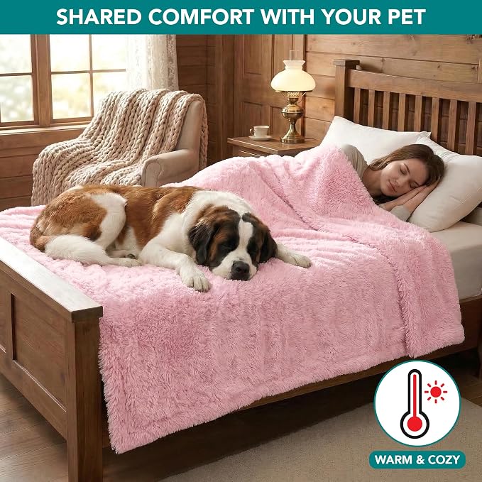 PetAmi Fluffy Waterproof Dog Blanket for Couch and Bed, Reversible Sherpa Pet Throw, Pee Proof Furniture Protector Sofa Cover, Washable Cat Blanket for Medium Large Dogs and Cats (Pink Blush, 40x60) - Image 4