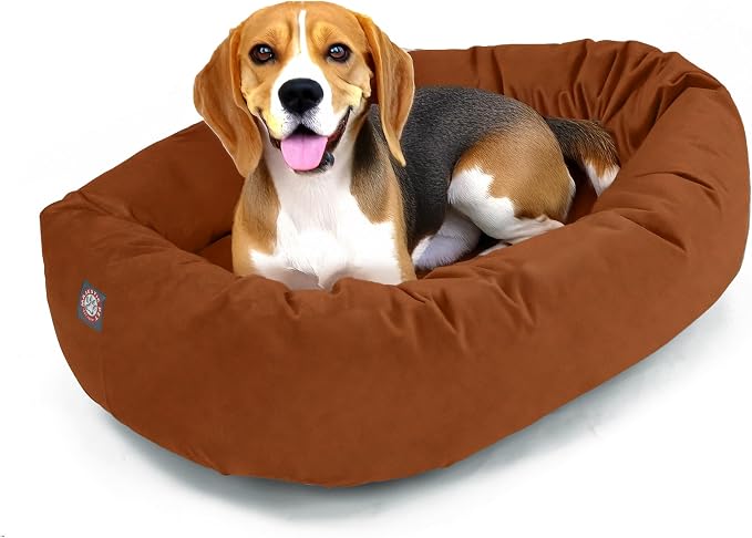 Majestic Pet 32 Inch Suede Calming Dog Bed Washable – Cozy Soft Round Dog Bed with Spine Support for Dogs to Rest Their Head - Fluffy Donut Dog Bed 32x23x7 (Inch) - Round Pet Bed Medium – Rust (2025) by MajesticPet