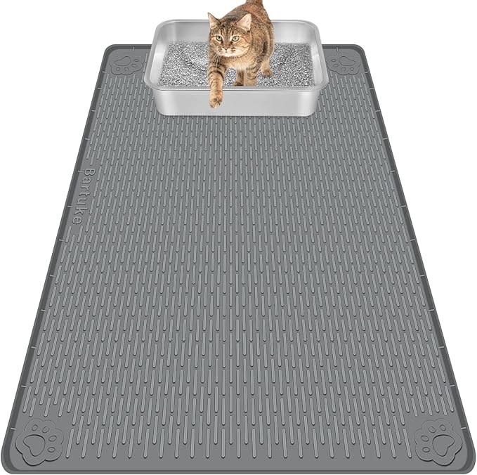 Silicone Cat Litter Mat for Litter Box 40”x28” Large Cat Mat, Dark Grey | Waterproof, Non-Slip, Leak-Proof Rug Mat with Lip, Easy to Clean, Extra Large Litter Catcher Mat for Floor by Bartuke
