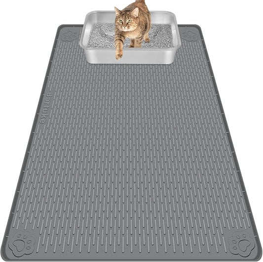 Silicone Cat Litter Mat for Litter Box 40”x28” Large Cat Mat, Dark Grey | Waterproof, Non-Slip, Leak-Proof Rug Mat with Lip, Easy to Clean, Extra Large Litter Catcher Mat for Floor by Bartuke