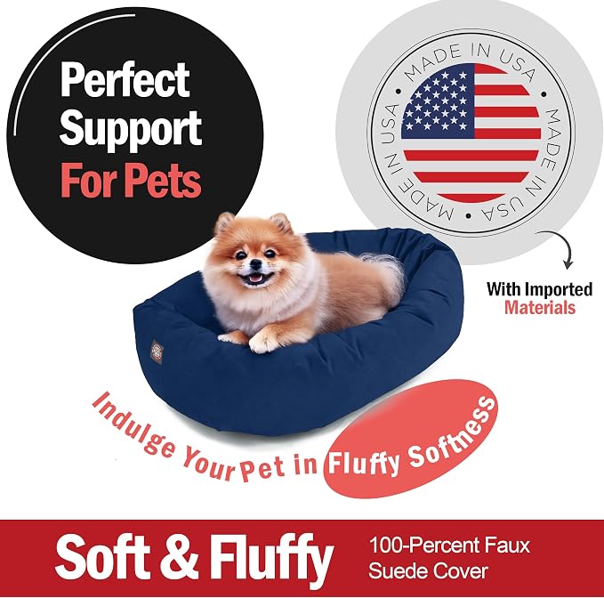 Majestic Pet 24 Inch Suede Calming Dog Bed Washable – Cozy Soft Round Dog Bed with Spine Support for Dogs to Rest Their Head - Fluffy Donut Dog Bed 24x19x7 (Inch) - Round Pet Bed Small – Navy (2025) - Image 2