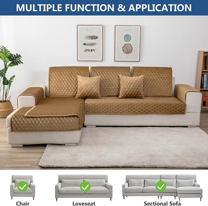 Eismodra Couch Cover,Sectional Couch Covers,Sofa Covers for 3 Cushion Couch,Anti-Slip Sofa Slipcovers for Dogs Cats Kids Loveseat Recliner L Shaped Armrest Backrest,Coffee 36''x36''(Only 1 Piece) - Image 2