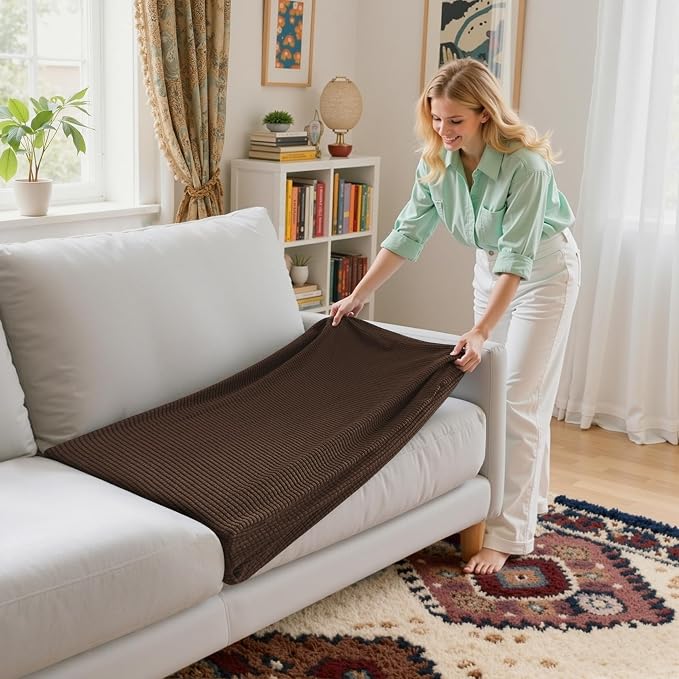 CHUN YI 2 Piece Couch Cushion Covers for Sofa Seat Slipcovers Suitable with Spandex Jacquard Washable Fabric (2 Piece Sofa Cushion Covers, Chocolate) - Image 4