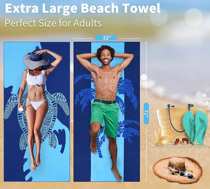 Microfiber Beach Towel Oversized 71x32 Multiple with Bag 4 Pack Bulk | Thin Lightweight Sand Free Absorbent Quick Dry Large for Travel Pool Swim Bath Cruise Sports Camping Essentials Adults Gifts - Image 4