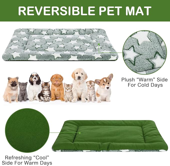 VitalCozy 4 Pcs Dog Crate Pads, Ultra Soft Warm Washable Anti-Slip Kennel Bed Mat for Pets, Reversible, Replaceable, Cage Liner for Small Medium Large Dogs and Cats(18 x 24 x 1.6 Inch,Star,Green) - Image 3