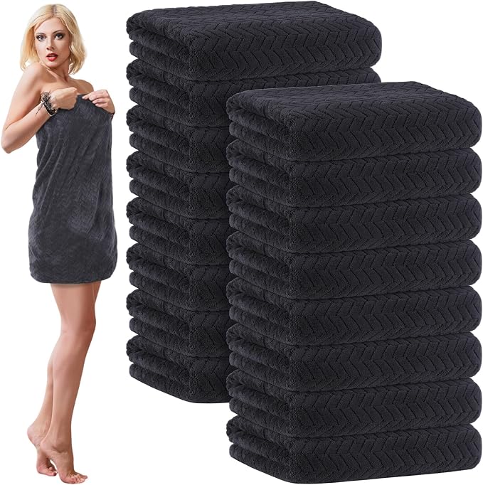 SmoothNovelty 16 Pack Microfiber Bath Towels Bulk 27'' x 60'' Oversized Size Bath Towel Highly Absorbent Extra Large Soft Drying for Beach Shower Summer Salon Sport Gym Party (Wheat,Black) by SmoothNovelty