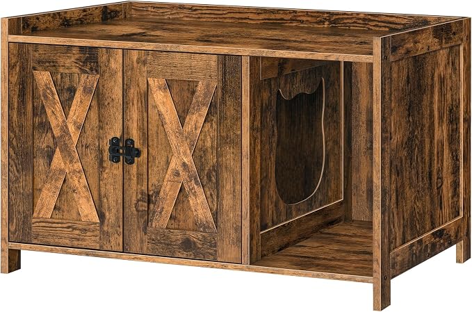 MAHANCRIS Cat Litter Box Enclosure, Hidden Litter Box Furniture with Divider, Indoor Cats House, Wooden Cat Washroom Storage Cabinet Bench, Side End Table Nightstand, Rustic Brown CWHR2501Z - Image 9
