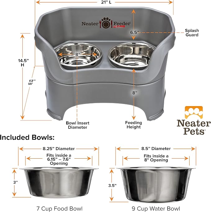 Neater Pet Brands Neater Feeder Deluxe Mess Proof Dog Bowls Elevated for Large Dogs Over 40 lbs, Made in USA, No Spill Raised Dog Food Bowl Stand Feeding Station, Food and Water Bowl Set, Gunmetal - Image 7