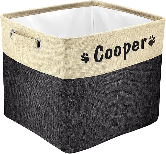 PET ARTIST Collapsible Dog Toy Storage Basket Bin with Personalized Pet's Name - Rectangular Storage Box Chest Organizer for Toys, Clothing, Apparel & Accessories (Black Big One) by PETARTIST