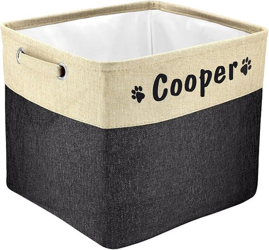 PET ARTIST Collapsible Dog Toy Storage Basket Bin with Personalized Pet's Name - Rectangular Storage Box Chest Organizer for Toys, Clothing, Apparel & Accessories (Black Big One) by PETARTIST