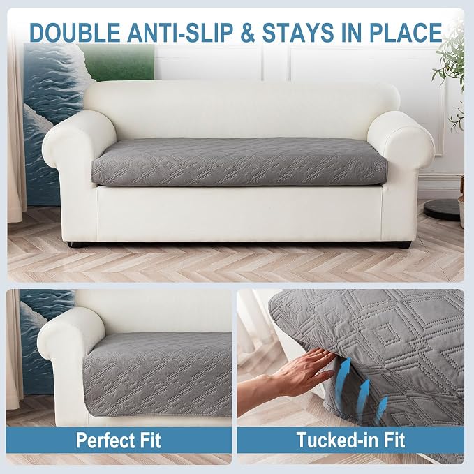 Genina 100% Waterproof Couch Cover for 3 Cushion Couch Sofa Cover for Dogs, Anti-Slip Sofa Covers Washable Couch Covers for Sectional Sofa L Shape Couch Protector, 1 Piece (Light Gray, Sofa Large) - Image 5